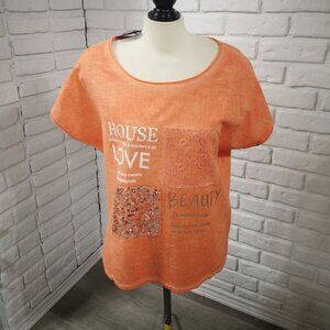 NWT Carre Noir Ladies Size Medium Orange Made in Italy Straight Fit T-shirt